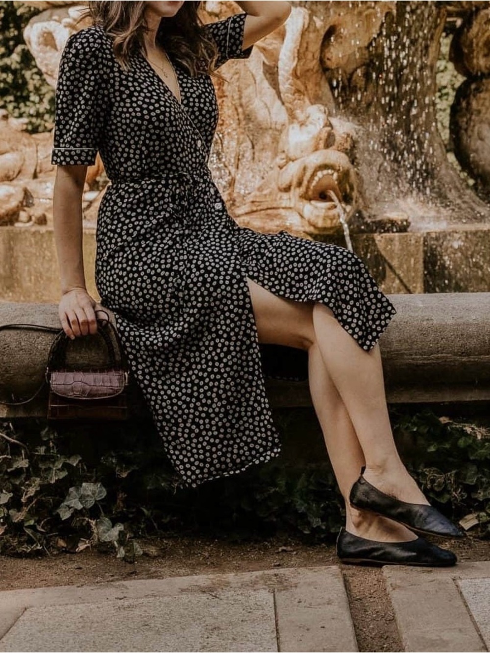 Rouje Gabin Wrap Midi Dress in Black white size 34/2
